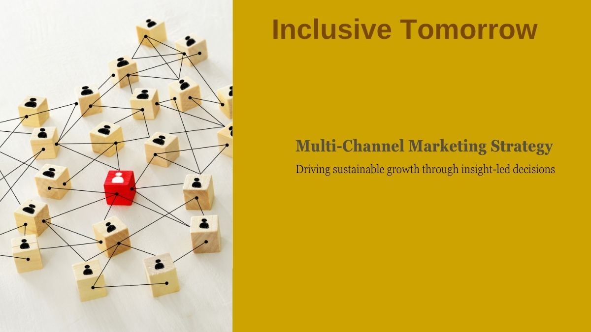 Wooden blocks connected by lines representing a network alongside Inclusive Tomorrow multi-channel strategy title